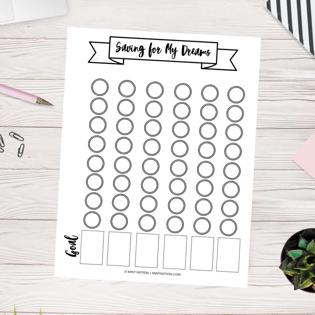 Saving for My Dreams Goal Tracker (Printable) Mint Notion Shop