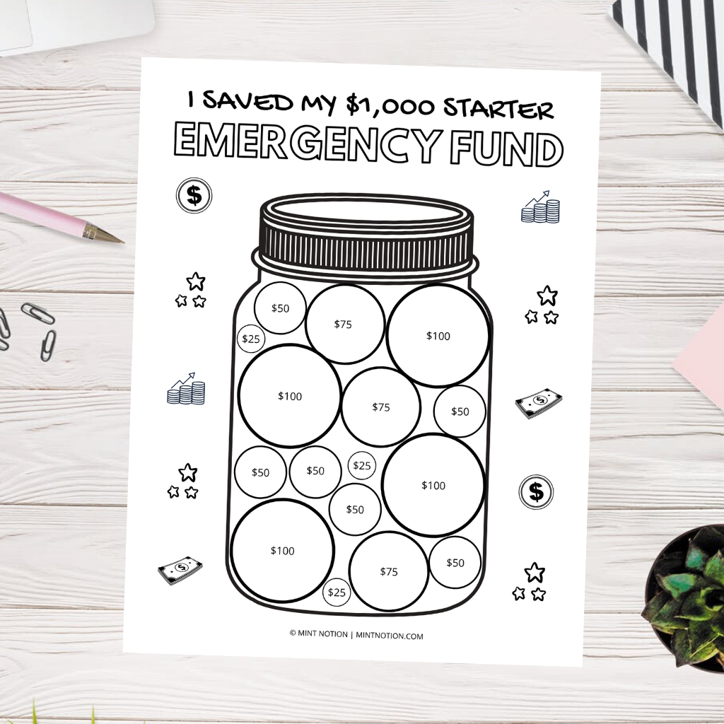 1-000-starter-emergency-fund-printable-mint-notion-shop for Free Printable Mason Jar Savings Tracker $1,000 Starter Emergency Fund (Printable) – Mint Notion Shop for Free Printable Mason Jar Savings Tracker