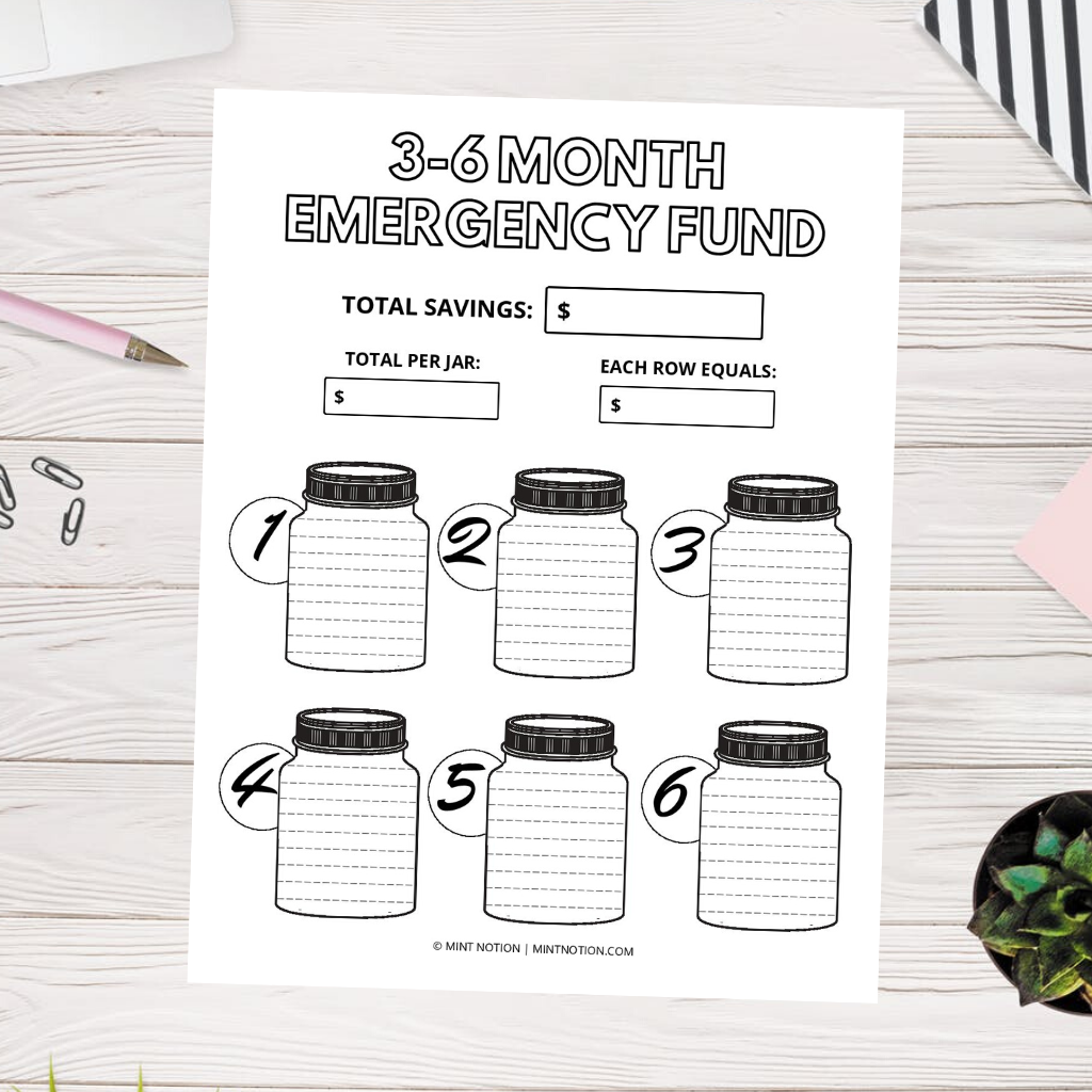 3-6 Month Emergency Fund Savings Tracker (Printable) – Mint Notion Shop for Free Printable Emergency Fund Tracker