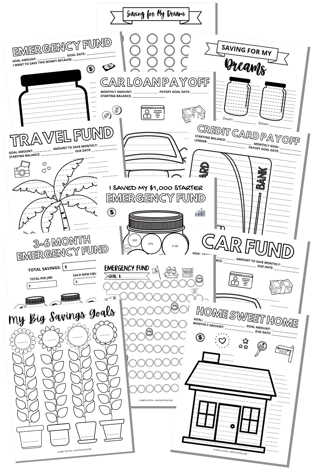 Best-Selling Savings & Debt Payoff Tracker Bundle (Printables) – Mint Notion Shop for Car Savings Tracker Printable Free